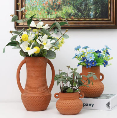 Wide Mouth Ceramic Flower Vase Decor Rustic Home