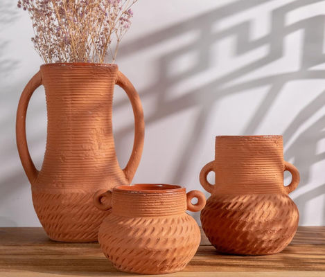 Wide Mouth Ceramic Flower Vase Decor Rustic Home