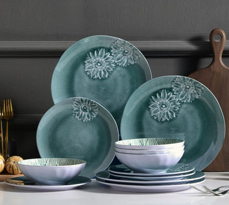 Blue Green Camping Melamine Dinner Set For Indoor And Outdoor