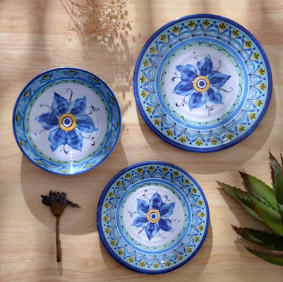 Melamine Dinnerware Set,12pcs Plates and Bowls Sets, Blue Dinnerware Sets for 4 Camping Dinnerware Dishwasher Safe BPA f