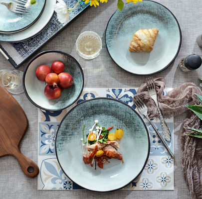 Green 12 Piece Melamine Dinnerware Set For Outdoor Indoor Use