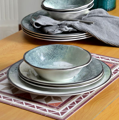 Green 12 Piece Melamine Dinnerware Set For Outdoor Indoor Use