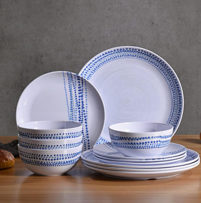 12pcs Rustic Melamine Dinnerware Set Dishwasher Safe Raind